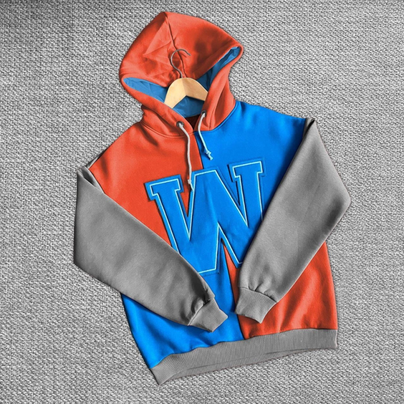 W Nakış İşlemeli Kapüşonlu Sweatshirt - Mavi