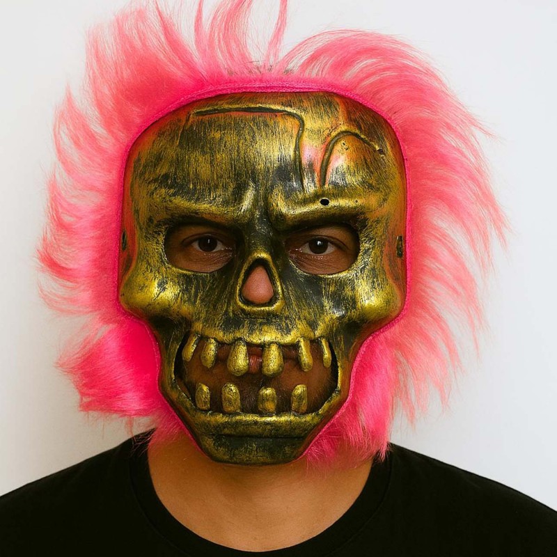 Wild Skull - Bakır Kafatası Pembe Saçlı İskelet Maske