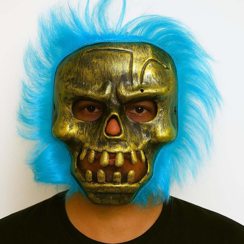 Wild Skull - Bakır Kafatası Turkuaz Saçlı İskelet Maske