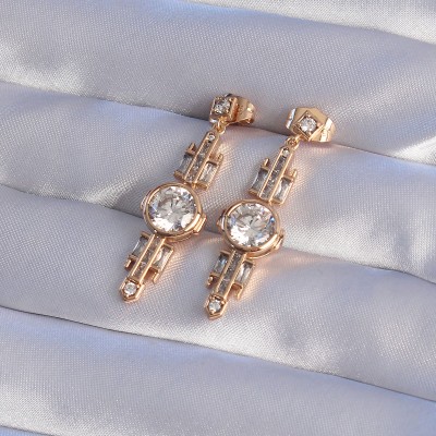 XUPİNG Rose Renk Zirkon Taşlı Geometrik Sallantılı Küpe