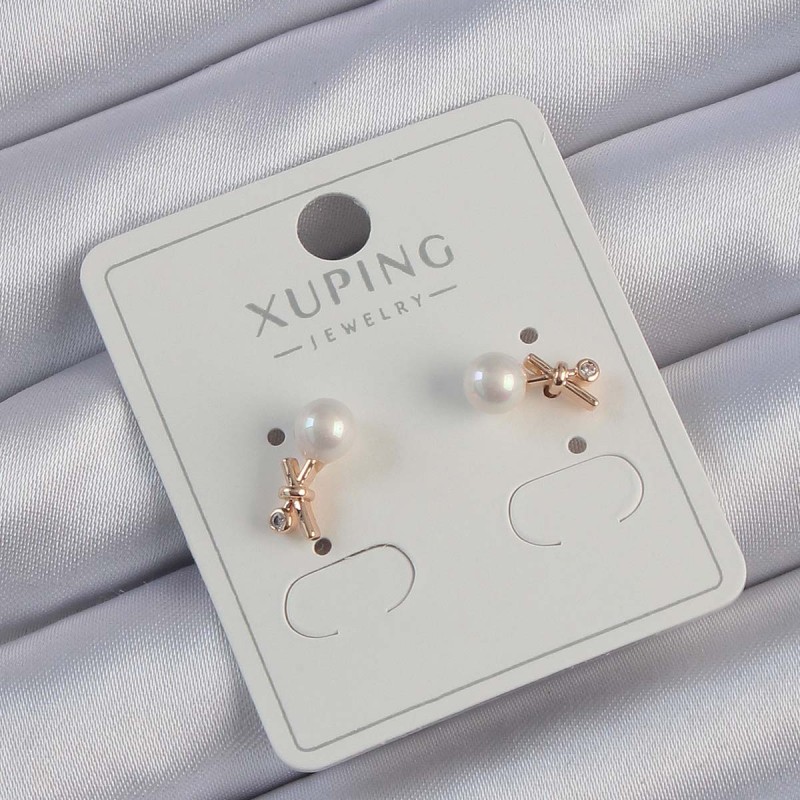 Xuping Rose Renk Zirkon Taşlı İncili Minimal Fiyonk Küpe