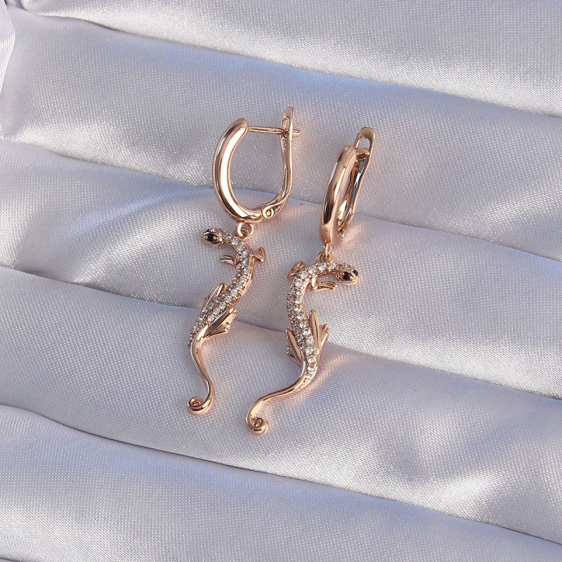 XUPİNG Rose Renk Zirkon Taşlı Kertenkele Model Halka Küpe