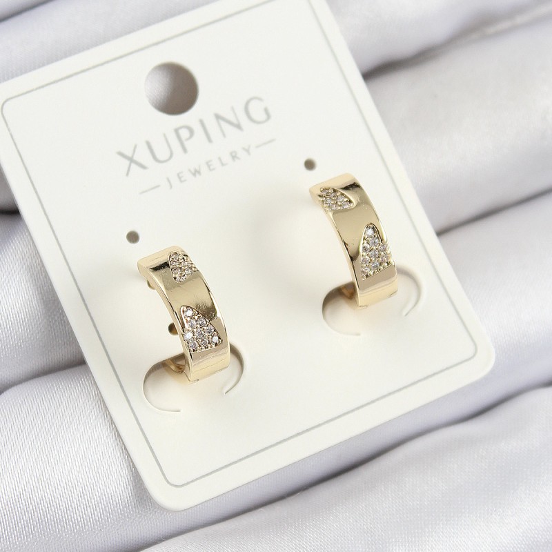 Xuping Zirkon Taşlı Desenli Halka Model Gold Renk Kadın Küpe