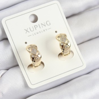 Xuping Zirkon Taşlı Geometrik Desenli Halka Model Gold Renk Kadın Küpe