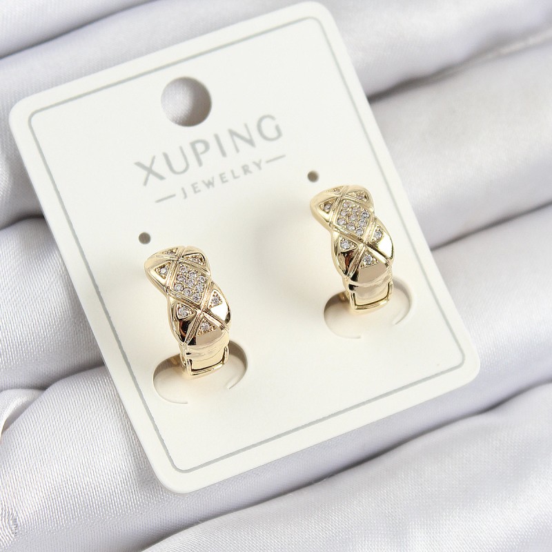 Xuping Zirkon Taşlı Geometrik Desenli Halka Model Gold Renk Kadın Küpe