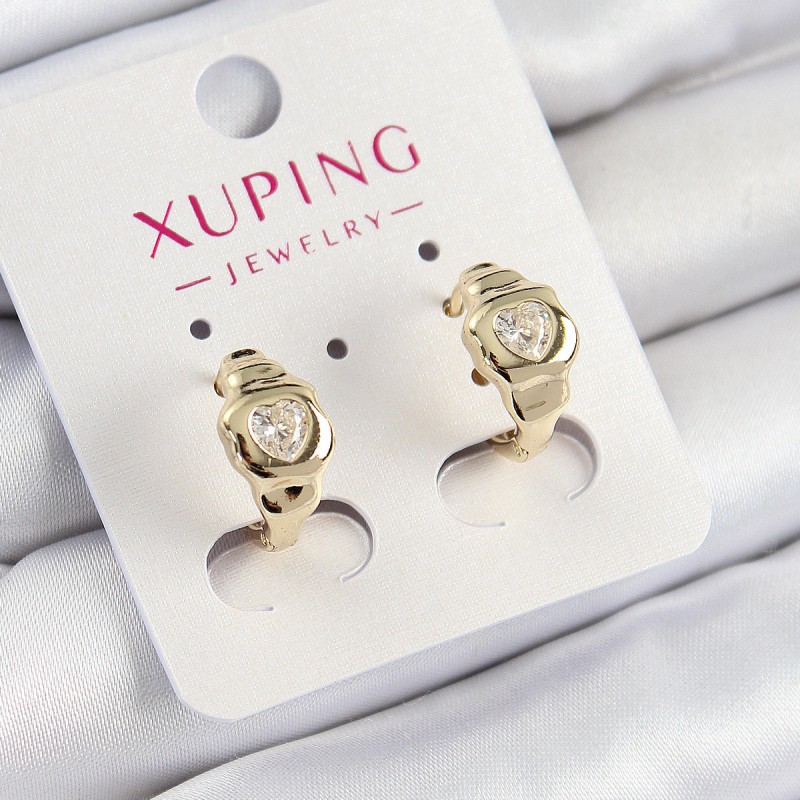 Xuping Zirkon Taşlı Kalp Model Gold Renk Kadın Küpe