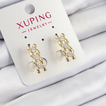 Xuping Zirkon Taşlı Sıralı Damla Model Gold Renk Kadın Küpe