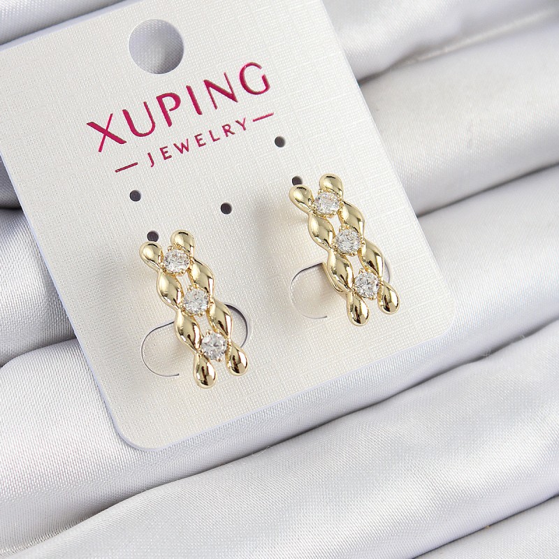 Xuping Zirkon Taşlı Sıralı Damla Model Gold Renk Kadın Küpe