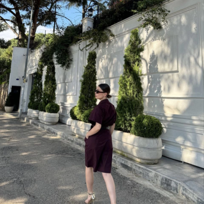 Yakalı Gömlek Kemerli Şortlu Takım - Bordo -