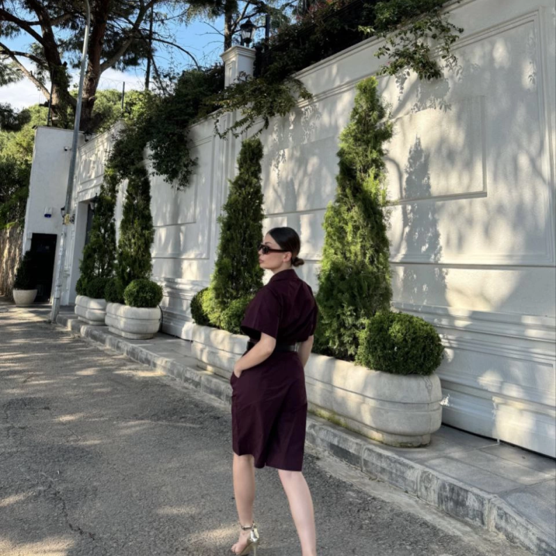 Yakalı Gömlek Kemerli Şortlu Takım - Bordo -