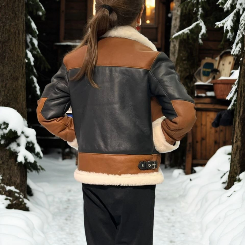 Yakalı Parçalı Kürk - Kahve -