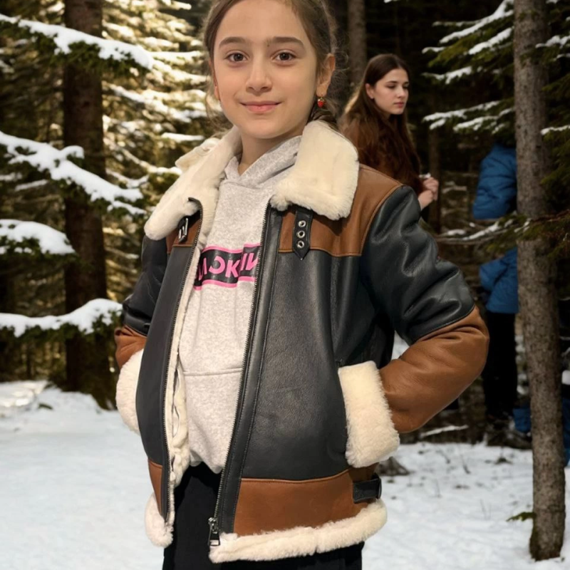 Yakalı Parçalı Kürk - Kahve -