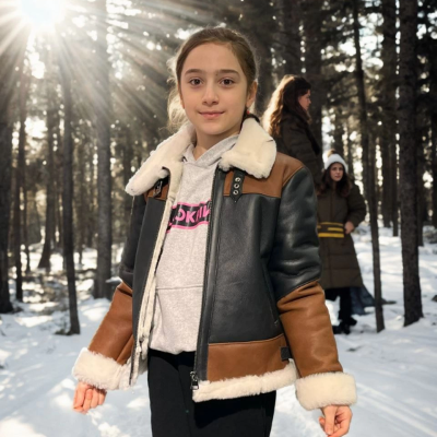 Yakalı Parçalı Kürk - Kahve -