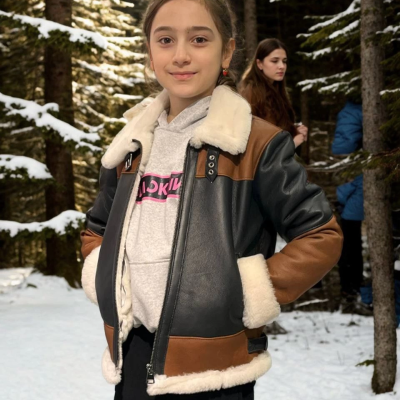 Yakalı Parçalı Kürk - Kahve -