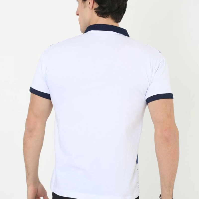 Yakalı Slim Fit Baskılı T-Shirt - Beyaz -