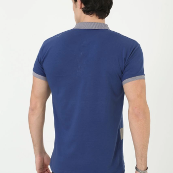 Yakalı Slim Fit Baskılı T-Shirt - Mavi -