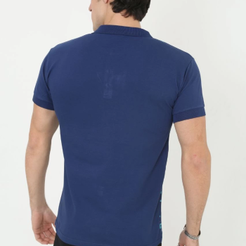 Yakalı Slim Fit Pike Çizgili T-Shirt - Mavi -
