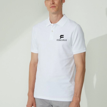 Yakası Düğmeli Yakalı Pike Baskılı T-Shirt - Beyaz