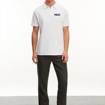 Yakası Düğmeli Yakalı Pike Baskılı T-Shirt - Beyaz