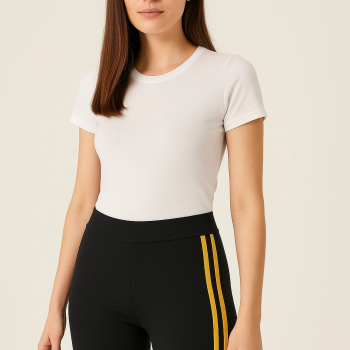 Yanı Sarı Şeritli Her Gardıropta Olması Gereken Tayt - Lacivert -