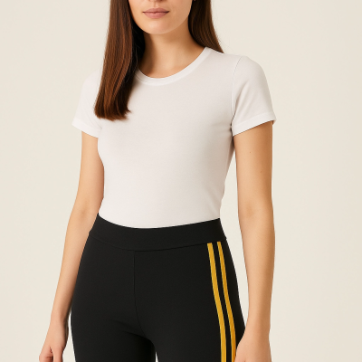 Yanı Sarı Şeritli Her Gardıropta Olması Gereken Tayt - Lacivert -