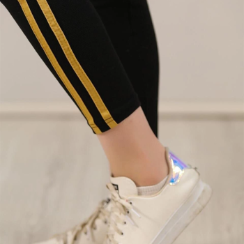 Yanı Sarı Şeritli Tayt - Siyah -