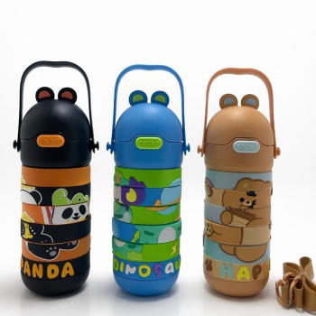  Yapboz Tasarımlı Çocuk Termosu - Paslanmaz Çelik Pipetli Ve Askılı Matara Alk4653