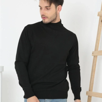 Yarım Balıkçı Yaka Triko Kazak - Siyah