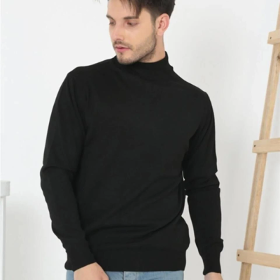 Yarım Balıkçı Yaka Triko Kazak - Siyah