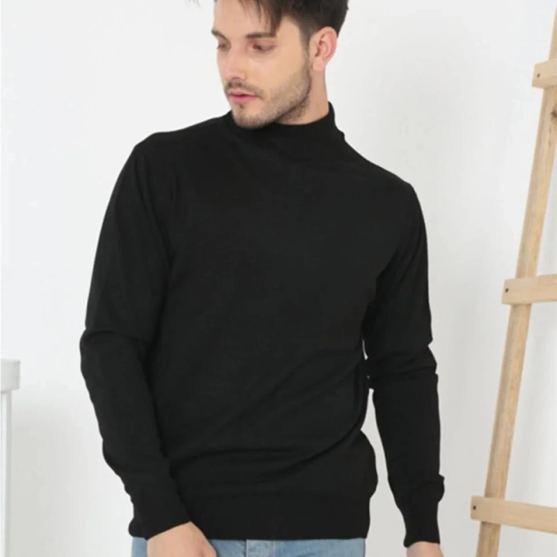 Yarım Balıkçı Yaka Triko Kazak - Siyah