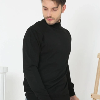 Yarım Balıkçı Yaka Triko Kazak - Siyah