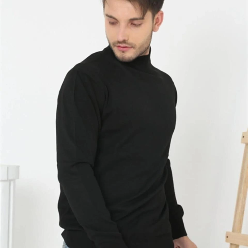 Yarım Balıkçı Yaka Triko Kazak - Siyah