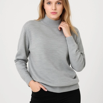 Yarım Boğaz Triko Kazak  at Regular kalıp - Gri