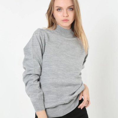 Yarım Boğaz Triko Kazak  at Regular kalıp - Gri