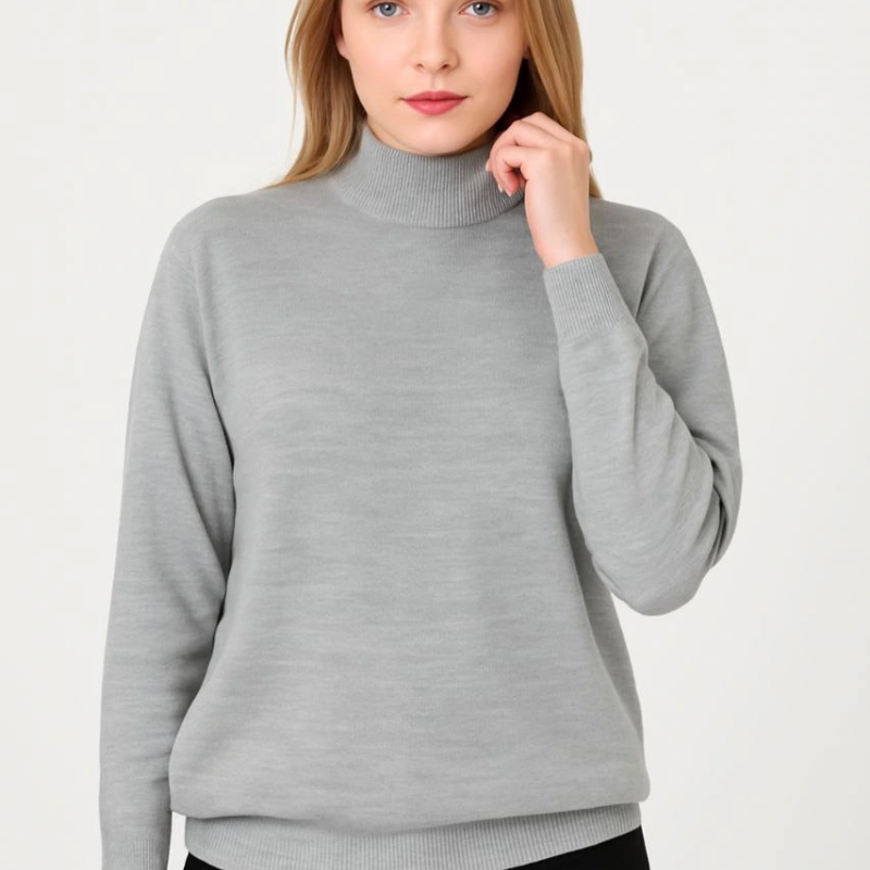 Yarım Boğaz Triko Kazak  at Regular kalıp - Gri