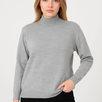 Yarım Boğaz Triko Kazak  at Regular kalıp - Gri