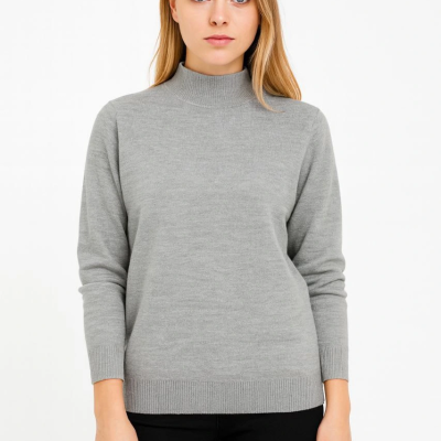 Yarım Boğaz Triko Kazak  at Regular kalıp - Gri