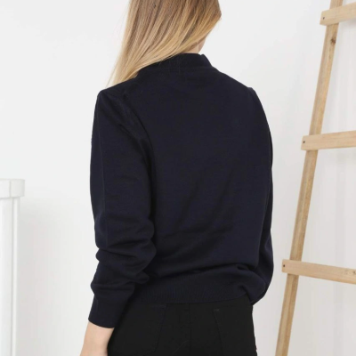 Yarım Boğaz Triko Kazak  at Regular kalıp - Siyah