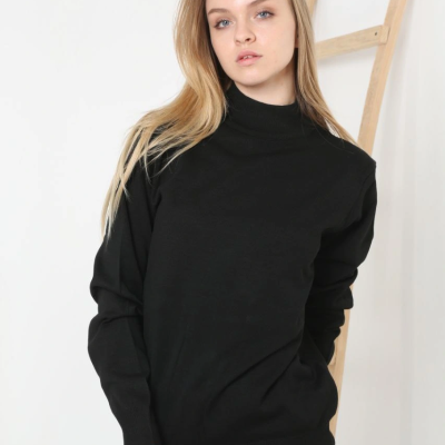 Yarım Boğaz Triko Kazak  at Regular kalıp - Siyah