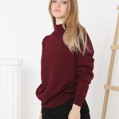 Yarım Boğaz Triko Kazak- Bordo