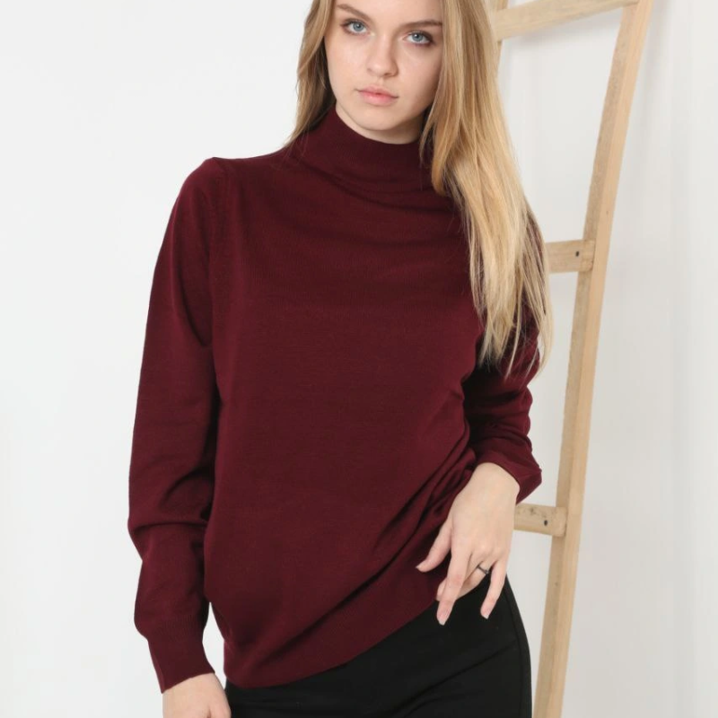 Yarım Boğaz Triko Kazak- Bordo