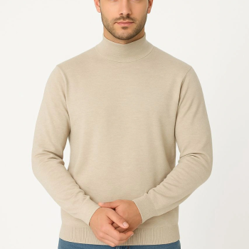 Yarım Boğaz Triko Kazak-hat Regular kalıp - Bej