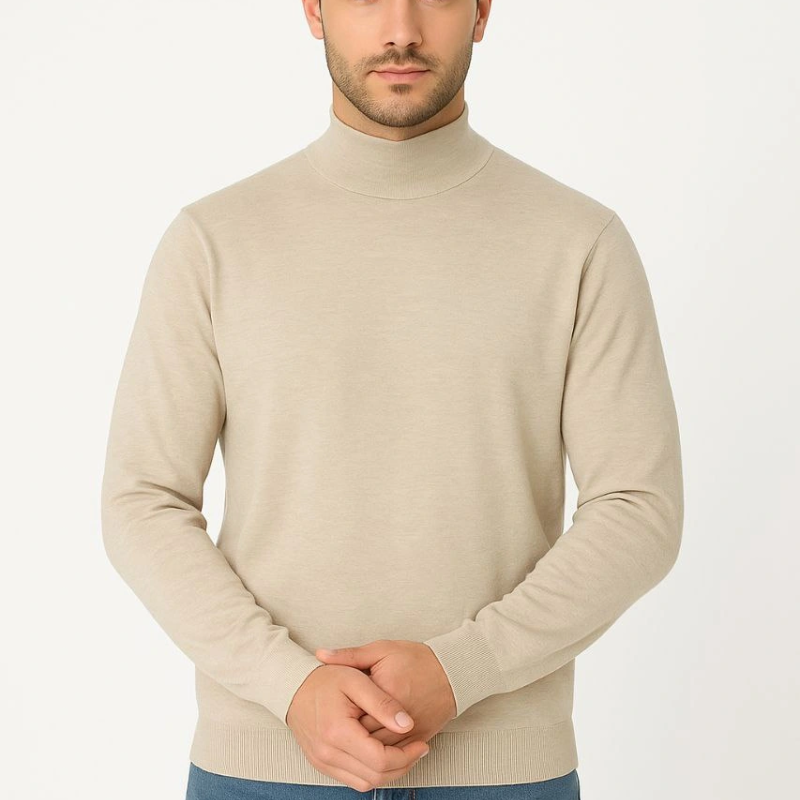 Yarım Boğaz Triko Kazak-hat Regular kalıp - Bej