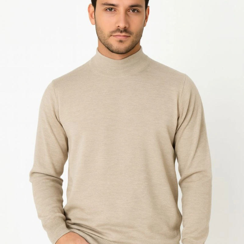 Yarım Boğaz Triko Kazak-hat Regular kalıp - Bej