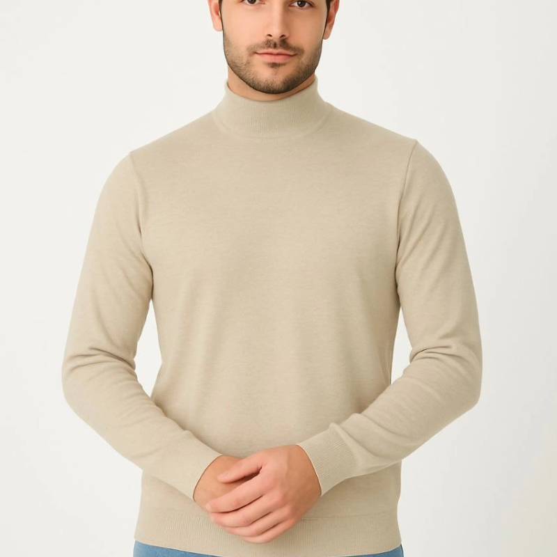 Yarım Boğaz Triko Kazak-hat Regular kalıp - Bej