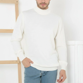 Yarım Boğaz Triko Kazak yumuşak dokulu Pamuklu ince Dokuma, uzun kollu Rahat Regular kalıp - Beyaz