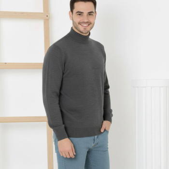 Yarım Boğaz Triko Kazak yumuşak dokulu Pamuklu ince Dokuma, uzun kollu Rahat Regular kalıp - Füme