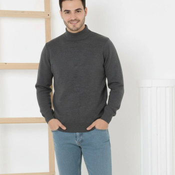 Yarım Boğaz Triko Kazak yumuşak dokulu Pamuklu ince Dokuma, uzun kollu Rahat Regular kalıp - Füme