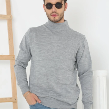 Yarım Boğaz Triko Kazak yumuşak dokulu Pamuklu ince Dokuma, uzun kollu Rahat Regular kalıp - Gri