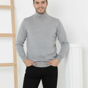 Yarım Boğaz Triko Kazak yumuşak dokulu Pamuklu ince Dokuma, uzun kollu Rahat Regular kalıp - Gri